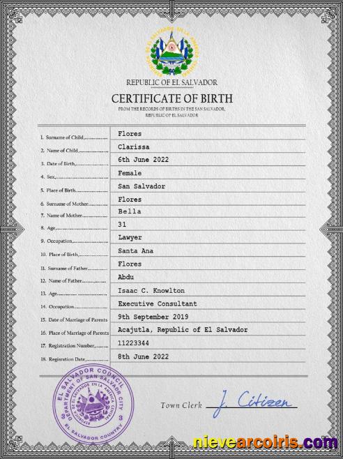 Salvador vital record birth certificate